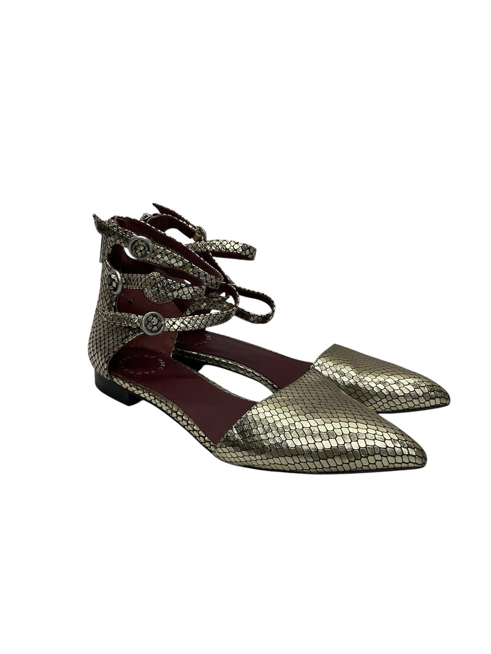 Marc by Marc Jacobs Minetta flats gold metallic snakeskin-embossed Leather 38M